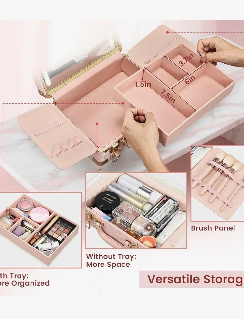Femonc Pink Structured Carry Case with Gold Hardware
